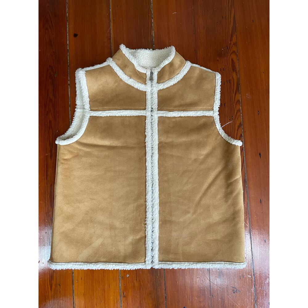 Vintage Liz Claiborne Sherpa Lined Faux Suede Vest Tan Western Small